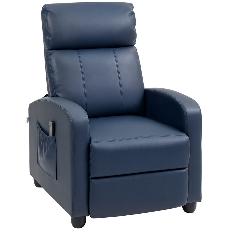 Homcom poltrona de massagem poltrona relax reclinável com 2 zonas de massagem 8 programas 5 níveis de intensidade e controlo remoto estofada em pu 68x88x98 cm bleu escuro