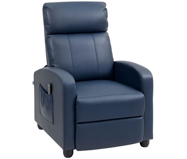 Homcom poltrona de massagem poltrona relax reclinável com 2 zonas de massagem 8 programas 5 níveis de intensidade e controlo remoto estofada em pu 68x88x98 cm bleu escuro
