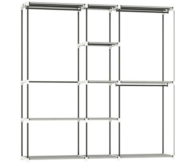 Homcom armário para roupas 182x43x185 cm armário aberto com 8 prateleiras de tecido barras para pendurar estrutura de metal para quarto sala vestiário