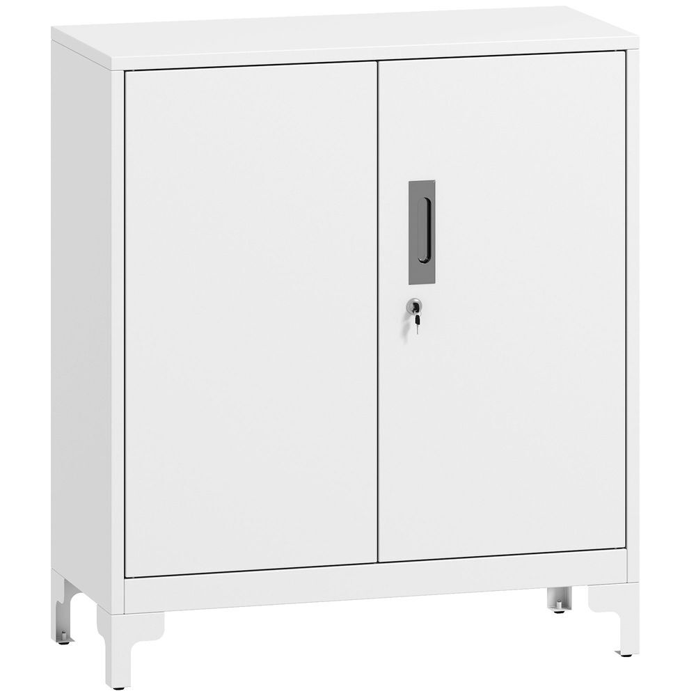 Homcom armário de arrumação metálico armário de escritório com 2 portas fecho prateleira fácil montagem arquivador para escritório estudo garagem sala