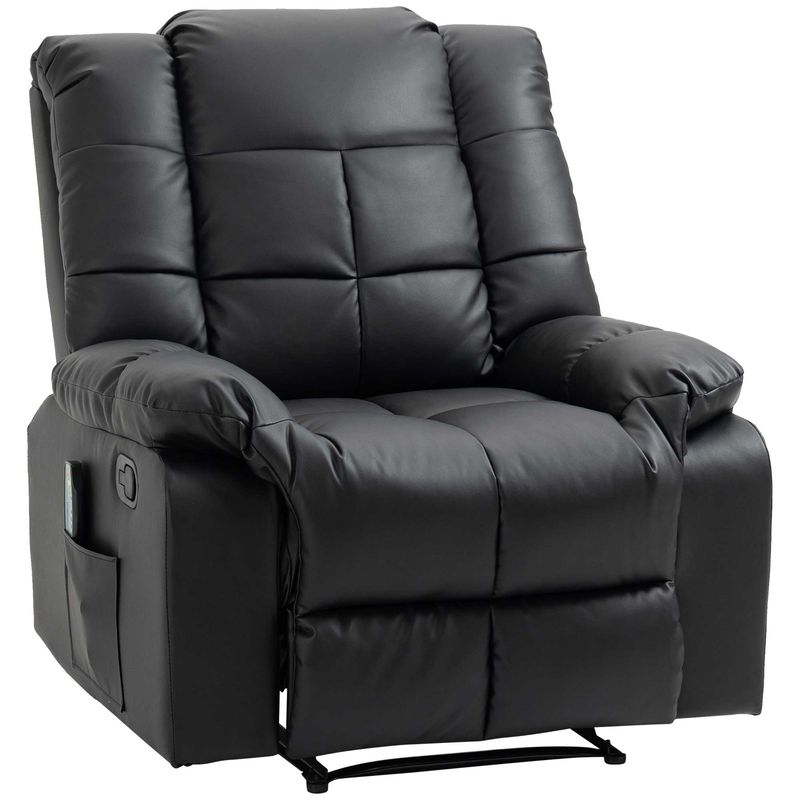 Homcom poltrona de massagem poltrona relax reclinável com 8 pontos de massagem controlo remoto estofada em pu apoio para pés bolso lateral poltrona para sala de estar quarto 94x99x99 cm noir