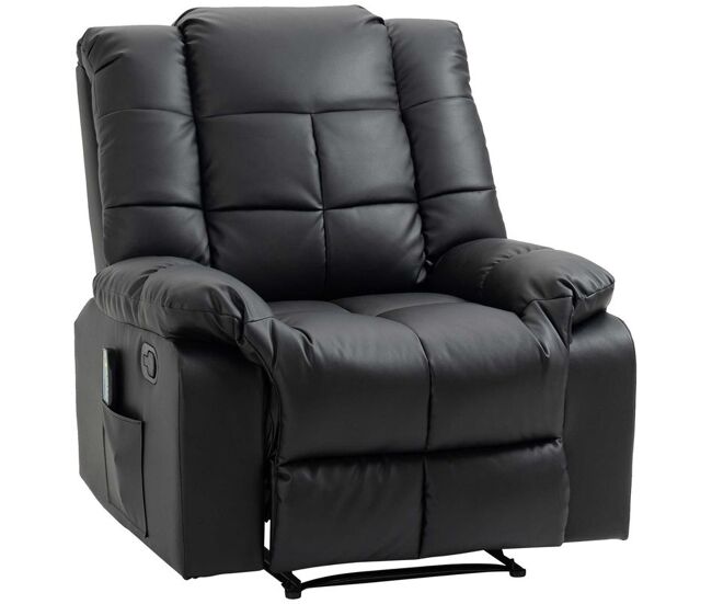 Homcom poltrona de massagem poltrona relax reclinável com 8 pontos de massagem controlo remoto estofada em pu apoio para pés bolso lateral poltrona para sala de estar quarto 94x99x99 cm noir