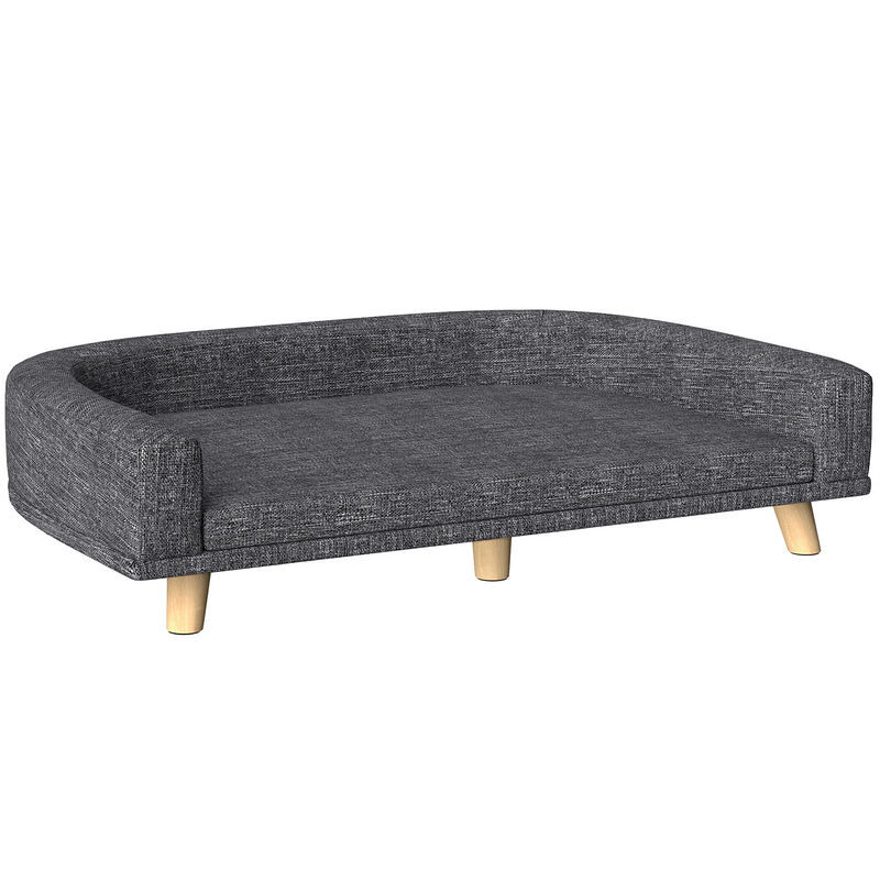 Pawhut sofá para cães cama elevada para cães estofada com almofada lavável e pés de madeira de pinho carga máxima 40 kg 98x67x25 cm cinza escuro