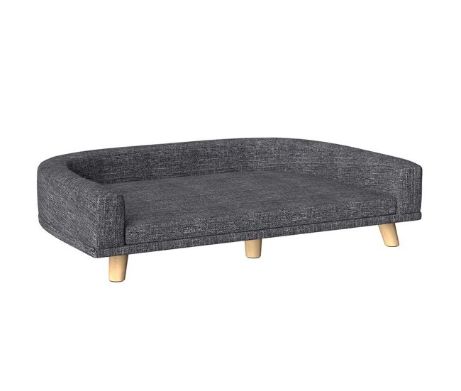 Pawhut sofá para cães cama elevada para cães estofada com almofada lavável e pés de madeira de pinho carga máxima 40 kg 98x67x25 cm cinza escuro