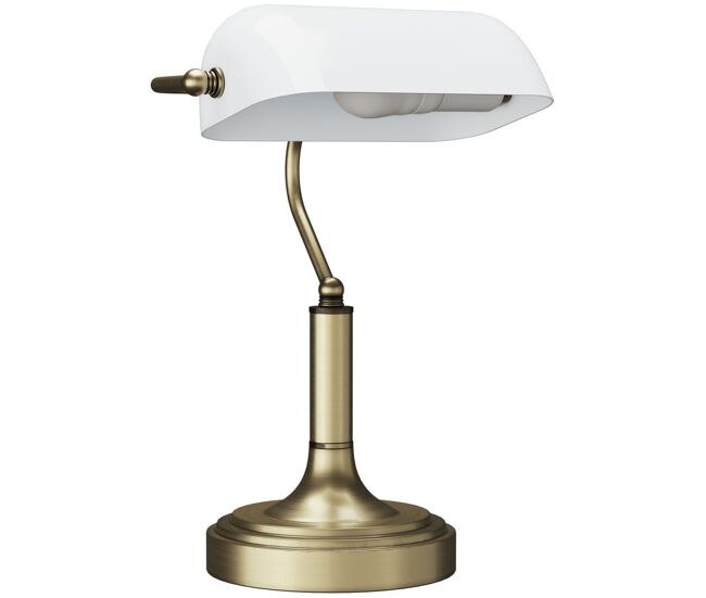 Homcom candeeiro de mesa banqueiro candeeiro de mesa vintage e27 com ecrã orientável a 45° interruptor basculante para casa escritório biblioteca