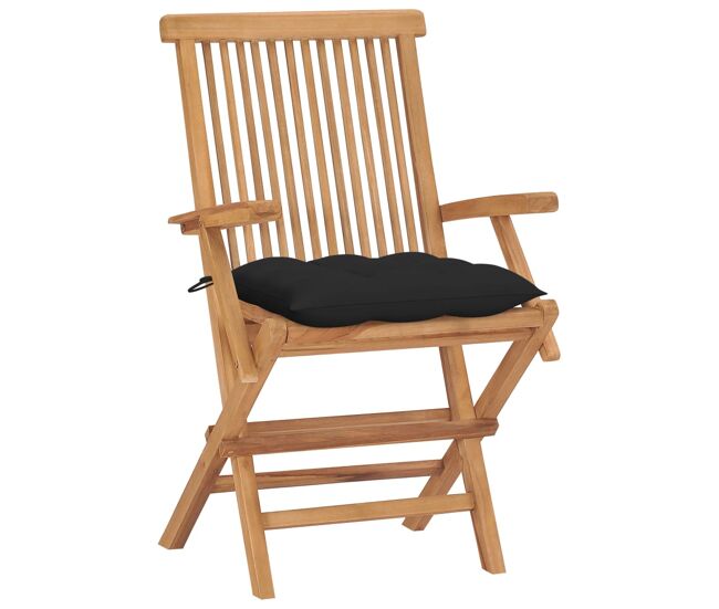 Cadeiras de jardim - cadeiras de exterior c/ almofadões pretos 4 pcs teca maciça