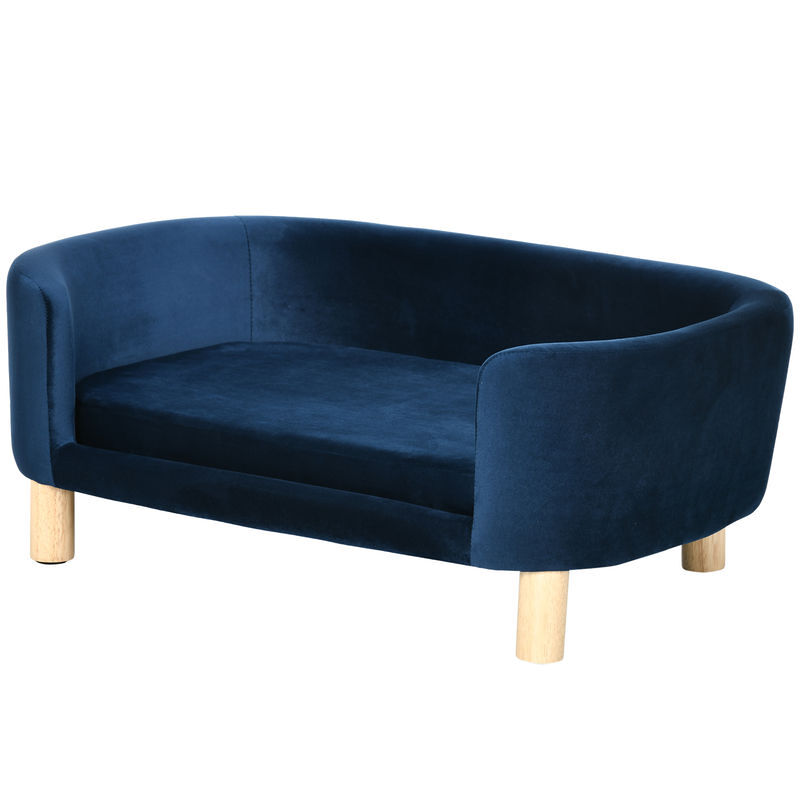 Pawhut sofá para cães pequenos cama elevada para cães com pés de madeira almofada removível e capa lavável carga 10 kg 86x55x33 cm azul