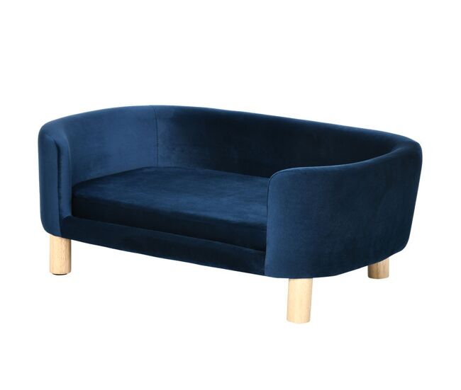 Pawhut sofá para cães pequenos cama elevada para cães com pés de madeira almofada removível e capa lavável carga 10 kg 86x55x33 cm azul
