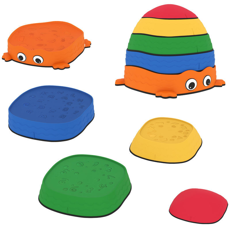 Aiyaplay conjunto de pedras de equilíbrio empilháveis para enfants de 5 peças jogo de equilíbrio para enfants acima dos 2 anos forma de rã antiderrapantes para interior e exterior multicolor