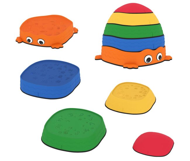 Aiyaplay conjunto de pedras de equilíbrio empilháveis para enfants de 5 peças jogo de equilíbrio para enfants acima dos 2 anos forma de rã antiderrapantes para interior e exterior multicolor