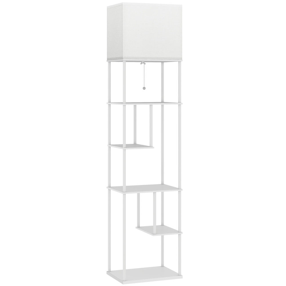 Homcom candeeiro de pé com étagères candeeiro de sala com brilho e temperaturas de cor ajustáveis 3000k-6500k controlo remoto casquilho e27 temporizador para quarto, escritório decoração 40x29x171 cm blanc