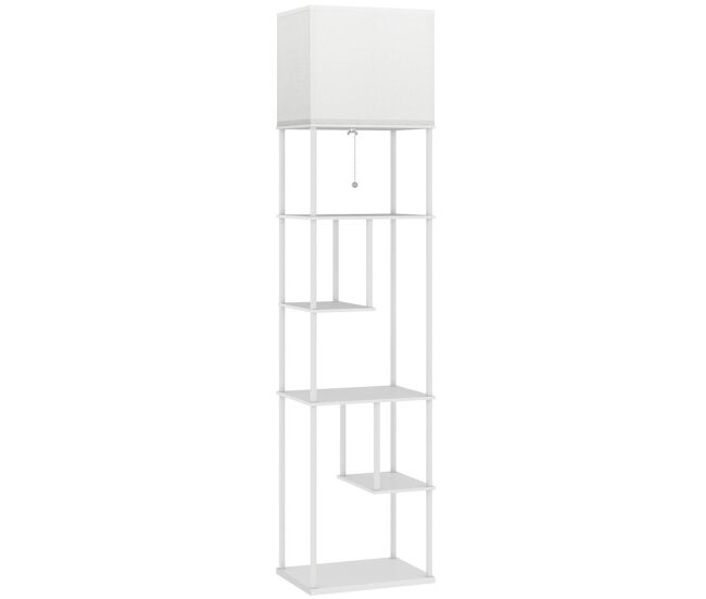 Homcom candeeiro de pé com étagères candeeiro de sala com brilho e temperaturas de cor ajustáveis 3000k-6500k controlo remoto casquilho e27 temporizador para quarto, escritório decoração 40x29x171 cm blanc