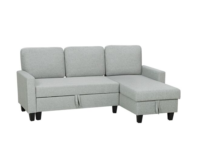 Homcom sofá-cama chaise longue de 3 lugares chaise longue reversível ambos lados com armazenamento sofá-cama de canto com capas de almofadas removíveis estofado em linho para sala de estar 197x129x85 cm gris