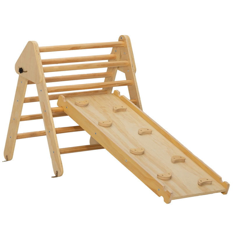 Aiyaplay triângulo de escalada de madeira 2 em 1 escalada para crianças de 18-48 meses com rampa para deslizar ou escalar 147x64,5x63 cm madeira