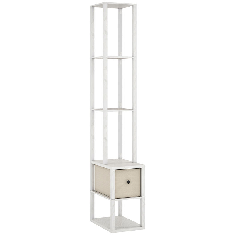 Homcom candeeiro de pé moderno 169 cm com étagères abertas candeeiro de pé para sala de estar com gaveta de tecido e interruptor de pé blanc
