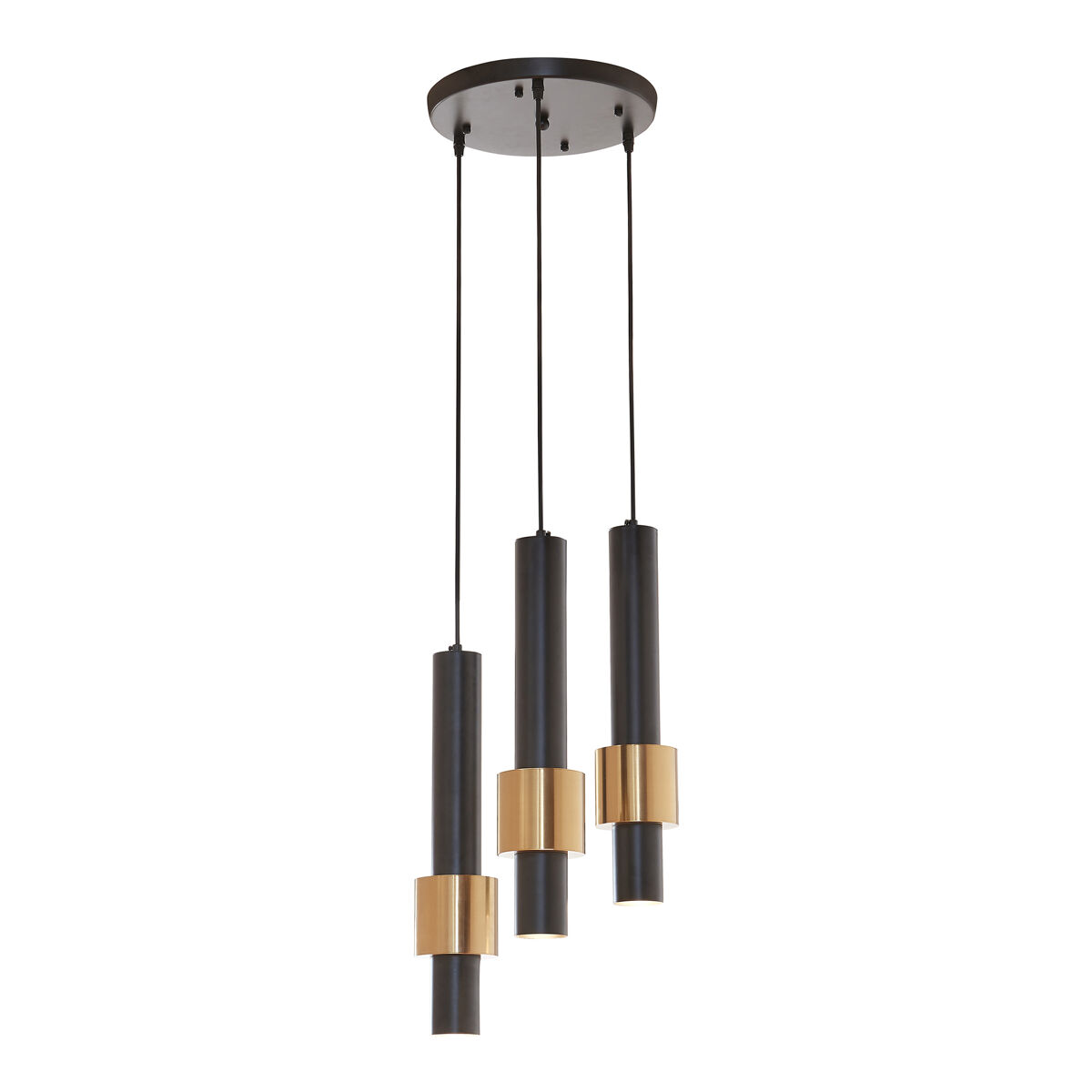Candeeiro suspenso lulled com 3 abajures cilíndricos duplos gu10 200x28x28cm - preto / ouro [lux.pro]