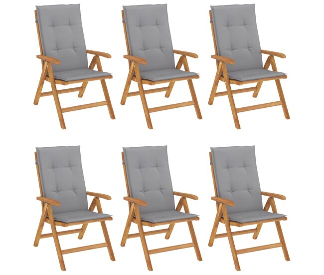Cadeiras de jardim - cadeiras de exterior reclináveis c/ almofadões 6 pcs teca maciça