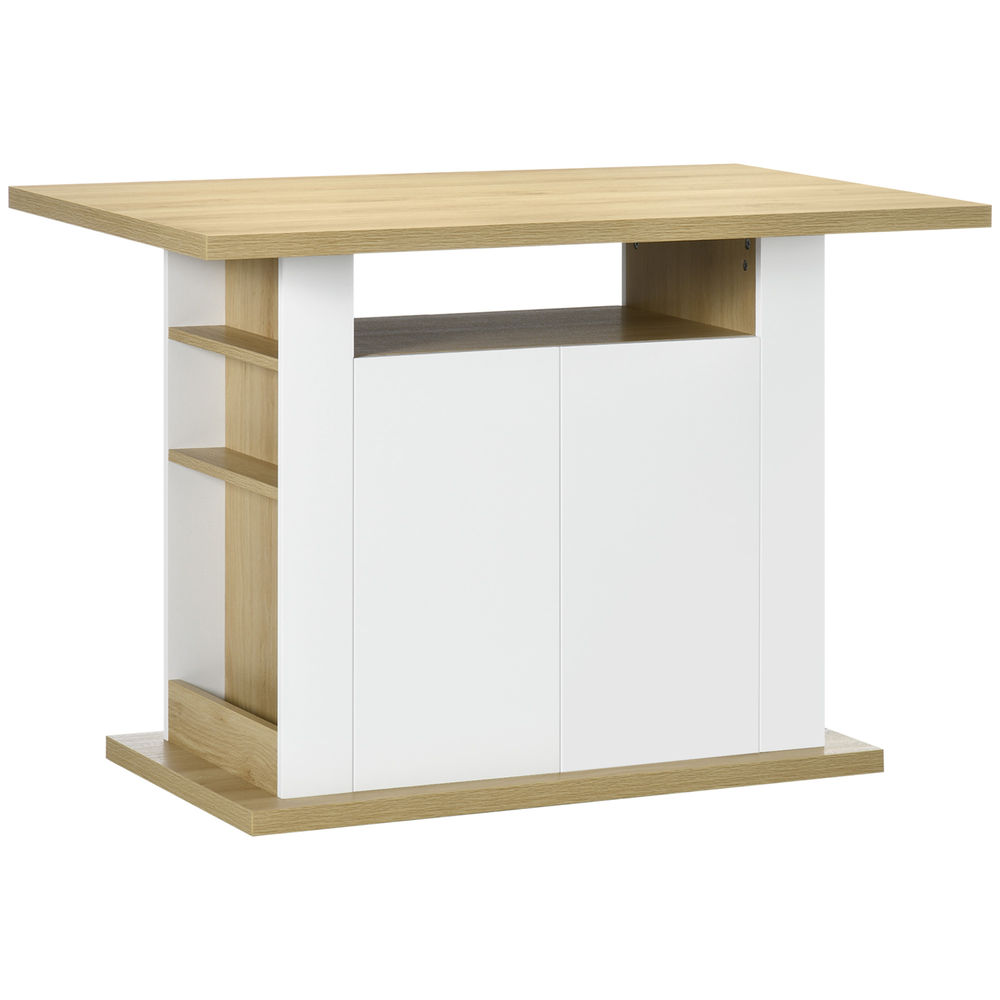 Homcom ilha de cozinha, para 4 pessoas, móvel de cozinha multifuncional, mesa de jantar com 4 portas, compartimentos abertos, prateleira ajustável, 110x70x75,5 cm, carvalho e branco
