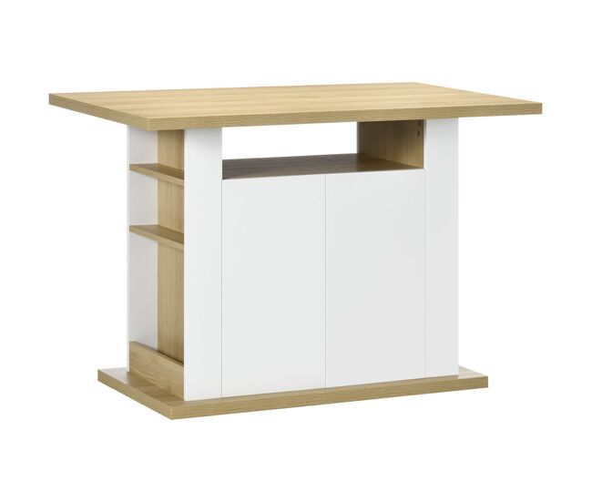 Homcom ilha de cozinha, para 4 pessoas, móvel de cozinha multifuncional, mesa de jantar com 4 portas, compartimentos abertos, prateleira ajustável,