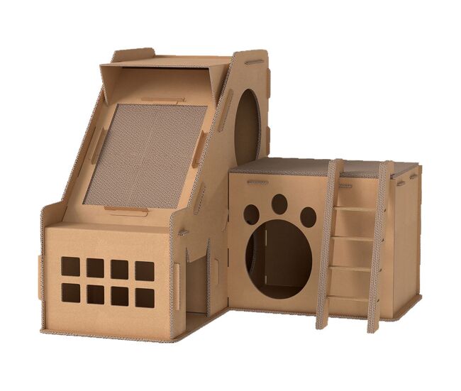 Pawhut arranhador para gatos em forma de castelo 2 em 1 com 2 áreas para arranhar catnip rampa e escada para interior 67x66x57 cm castanho