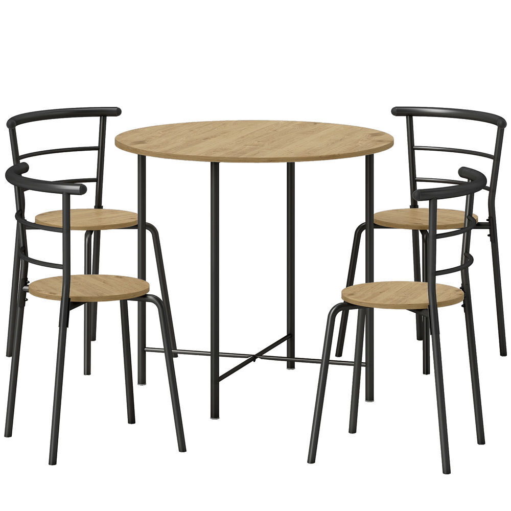 Homcom conjunto de mesa e cadeiras de jantar compacto, mesa redonda com 4 cadeiras, estilo industrial, estrutura metálica, ideal para espaços pequenos