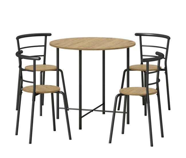 Homcom conjunto de mesa e cadeiras de jantar compacto, mesa redonda com 4 cadeiras, estilo industrial, estrutura metálica, ideal para espaços pequenos
