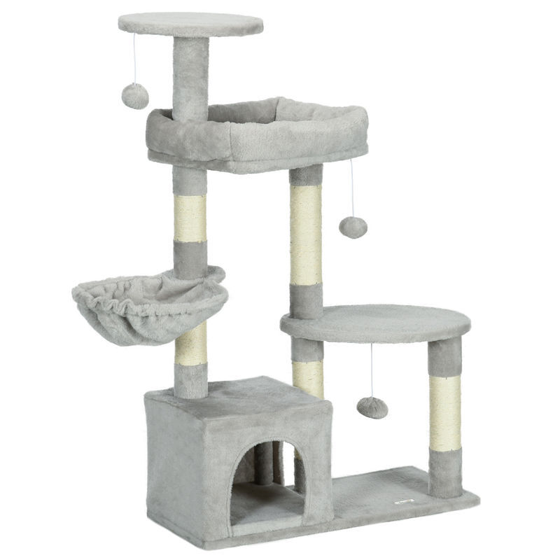 Pawhut arranhador para gatos altura 104 cm arranhador para gatos torre de escalada com postes arranhadores de sisal cova plataformas e bolas suspensas