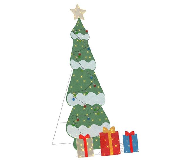 árvore de natal - pinheiro de natal iluminada com 3 caixas de presente 2d branco quente
