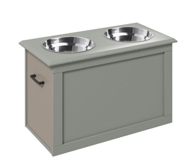 Pawhut comedouro elevado para cães comedouro para cães com 2 tigelas de aço inoxidável e espaço de armazenamento oculto 60x30x41 cm cinzento