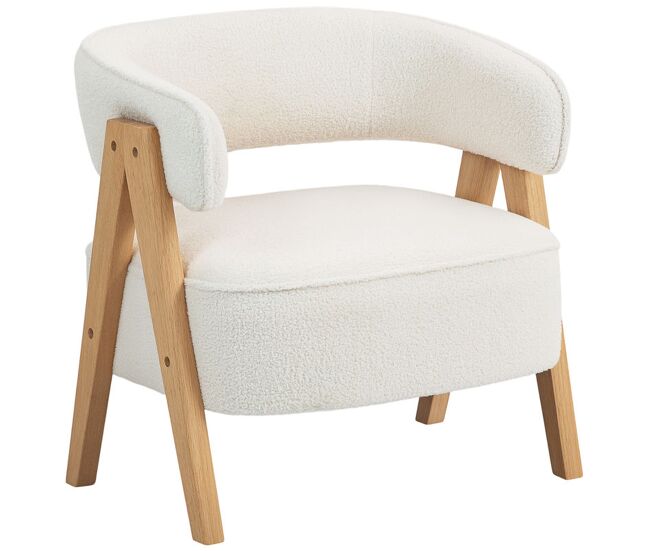 Homcom poltrona de sala de estar estofada em borreguito poltrona de leitura almofadada e moderna assento largo pés de madeira e encosto curvo para quarto escritório 70x64x71 cm blanc