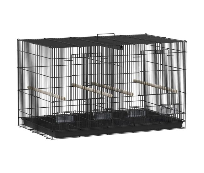 Pawhut gaiola para pássaros com divisória gaiola para aves com 4 comedouros 4 poleiros e bandeja amovível gaiola para canários periquitos 76x46x46 cm