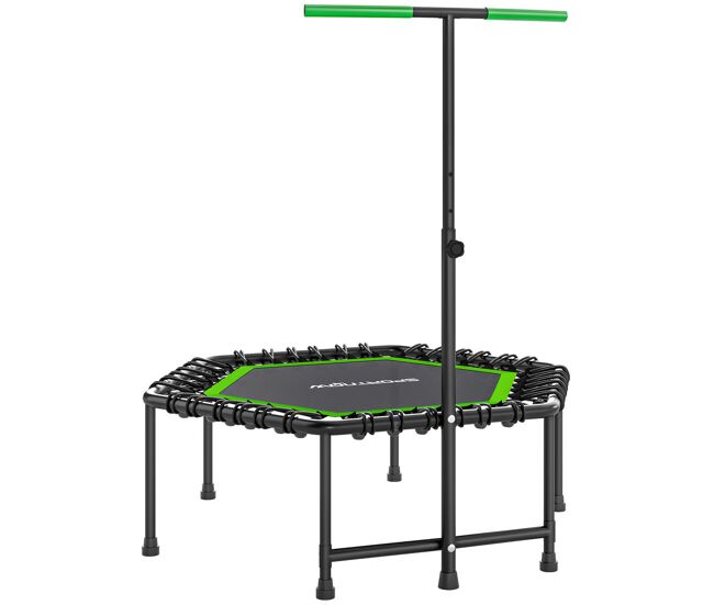 Sportnow trampolim fitness 114x114x132 cm trampolim fitness com guiador ajustável em 3 níveis estrutura de acier para treino de perna corpo em casa escritório ginásio verde