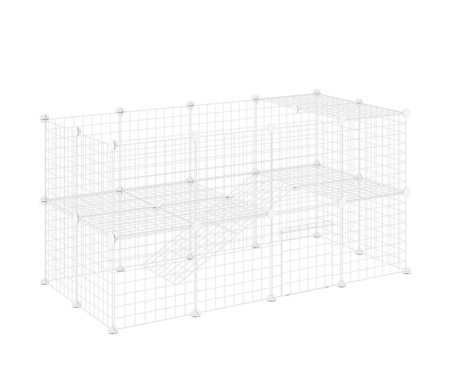 Pawhut recinto de metal para animais de estimação recinto metálico com 36 painéis para pequenos animais desmontável diy 146x73x73 cm branco