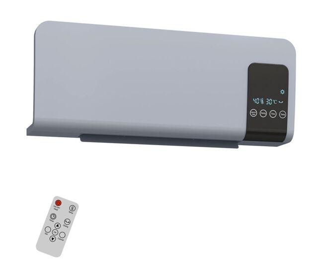 Homcom aquecedor elétrico de parede 1000w/2000w aquecedor com ecrã led controlo remoto termostato temporizador para áreas de 15-20 m² 54,5x12x21,5 cm