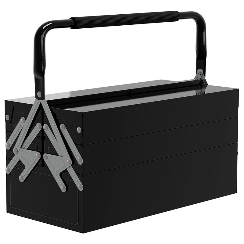 Durhand caixa de ferramentas de aço dobrável com 5 compartimentos mala de ferramentas com pega para oficina e casa 45x20x34,5 cm preto