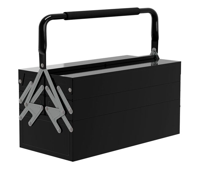 Durhand caixa de ferramentas de aço dobrável com 5 compartimentos mala de ferramentas com pega para oficina e casa 45x20x34,5 cm preto