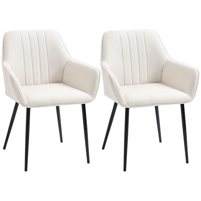 Homcom conjunto de 2 cadeiras de sala de jantar estofadas em linho cadeiras de cozinha com encosto apoio para os braços e pés de metal 59,5x56,5x81 cm bege claro