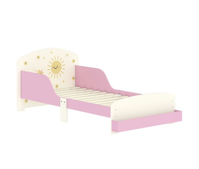 Aiyaplay cama infantil 70x140 cm em madeira com armazenamento proteção antiqueda e desenhos de estrelas para dormitório rosa