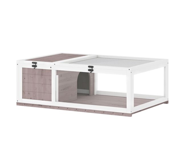 Pawhut casa para tartarugas de madeira terrario para reptéis com teto de malha painéis laterais transparentes e trava de segurança 91x60,5x32 cm