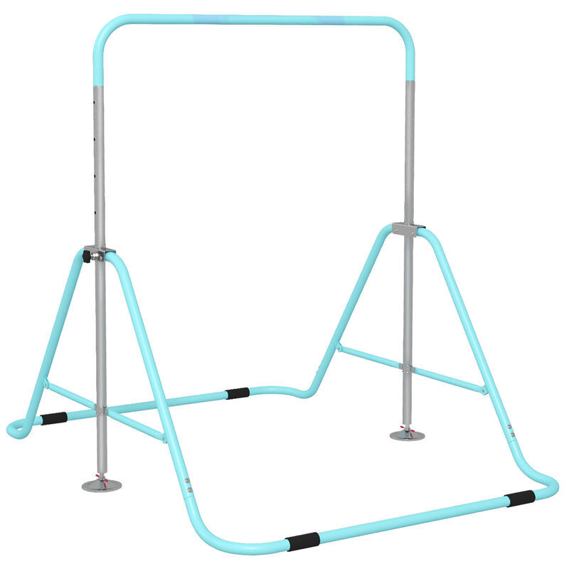 Homcom barra de ginástica artística barra horizontal dobrável com altura ajustável equipamento de ginástica para treino em casa para enfants 154x106,2x88,5-128,5 cm bleu celeste