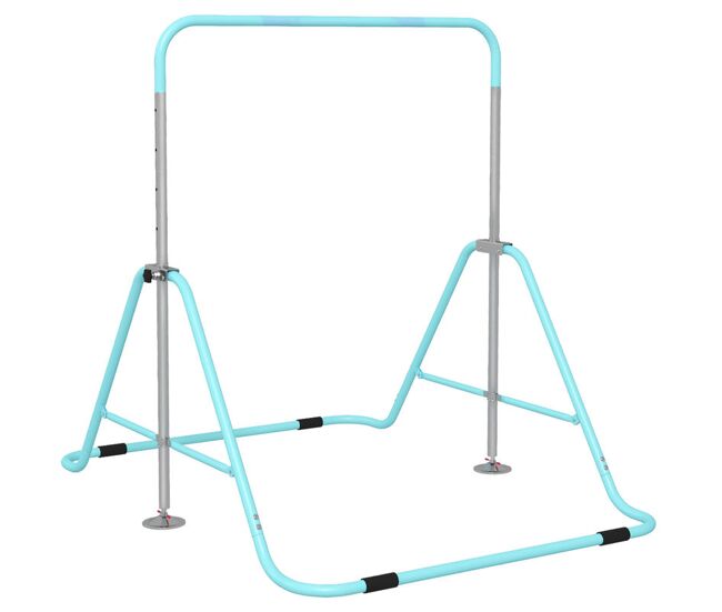 Homcom barra de ginástica artística barra horizontal dobrável com altura ajustável equipamento de ginástica para treino em casa para enfants 154x106,2x88,5-128,5 cm bleu celeste