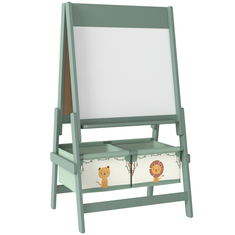 Aiyaplay cavalete de pintura para enfants 3 em 1 quadro infantil de dupla face para enfants acima de 3 anos com rolo de papel e cestos de arrumação 54x46x94 cm verde