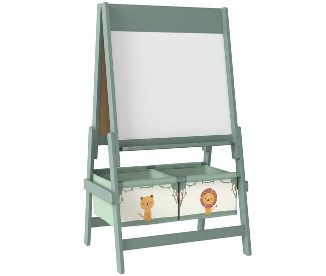 Aiyaplay cavalete de pintura para enfants 3 em 1 quadro infantil de dupla face para enfants acima de 3 anos com rolo de papel e cestos de arrumação 54x46x94 cm verde
