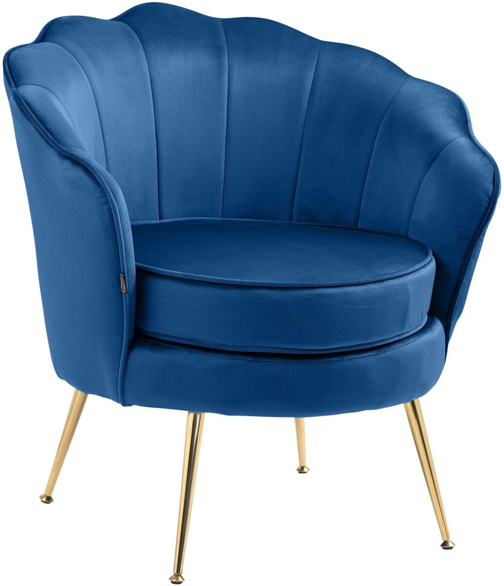 Poltrona estofada com costura decorativa revestimento em veludo azul