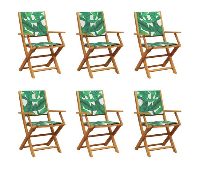 Cadeiras de jardim - cadeiras de exterior dobráveis 6 pcs tecido/madeira maciça verde