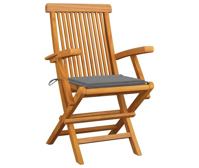 Cadeiras de jardim - cadeiras de exterior c/ almofadões cinzentos 6 pcs teca maciça