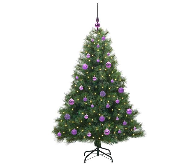 árvore de natal - pinheiro de natal artificial com 150 leds verde 150 cm pe e pvc
