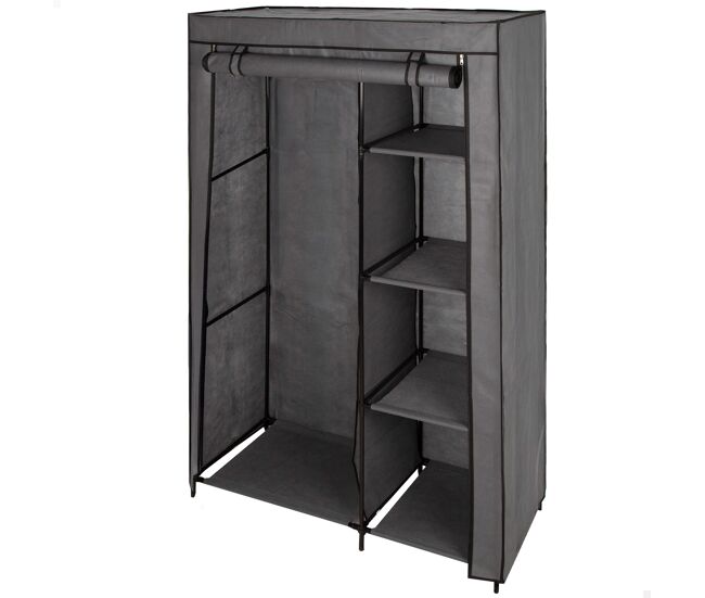 Max home roupeiro de tecido roupeiro 4 prateleiras 1 calha 105x44x160 cm cinzento