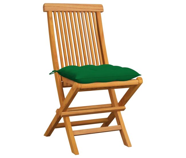Cadeiras de jardim - cadeiras de exterior c/ almofadões verdes 6 pcs teca maciça