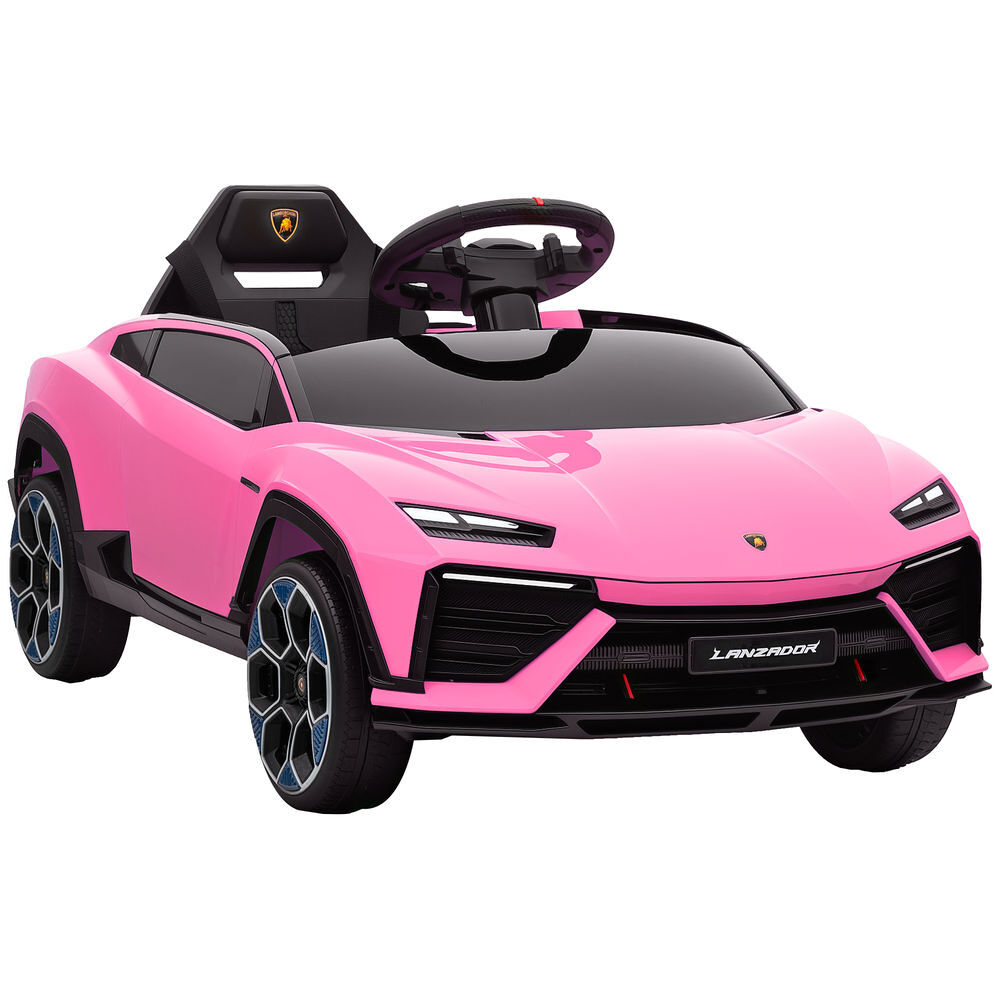 Aiyaplay carro électrique para enfants acima de 3 anos lamborghini infantil a bateria 12v com controlo remoto 2,4g motor duplo rodas com suspensão portas estilo tesoura faróis música usb 101,5x49x43 cm rosa